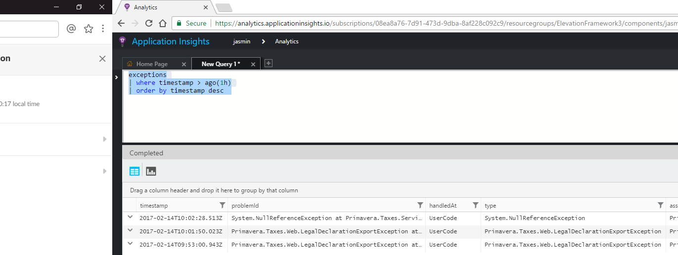 Exceções no AppInsights!
