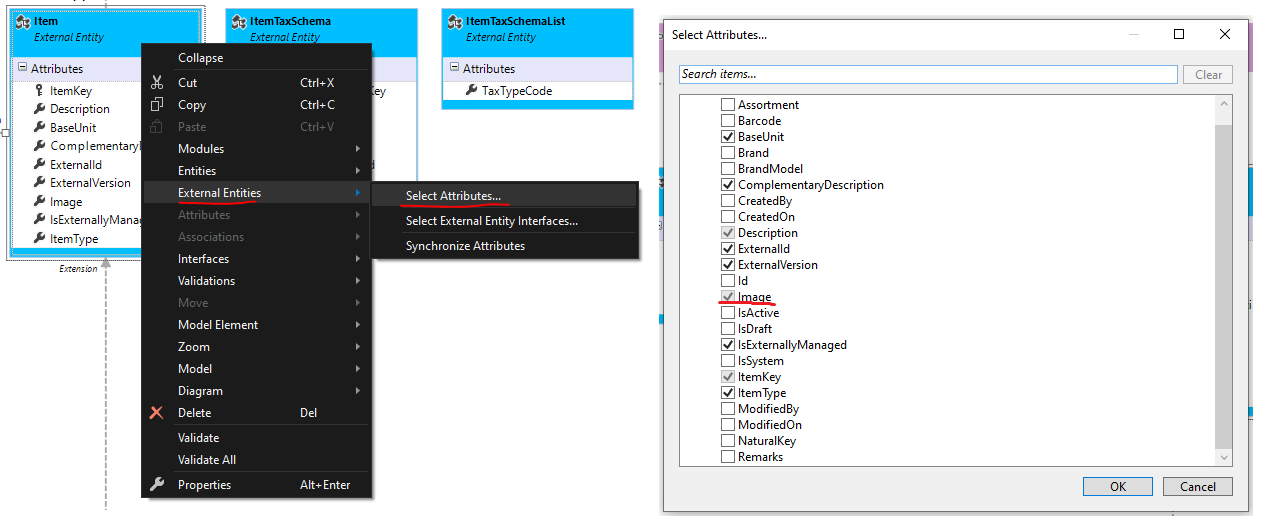 Entity thumbnail image view external entity properties