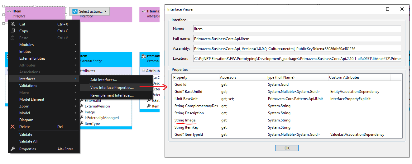 Entity thumbnail image view interface properties