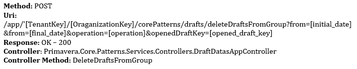 Servico DeleteDraftsFromGroup WebApi
