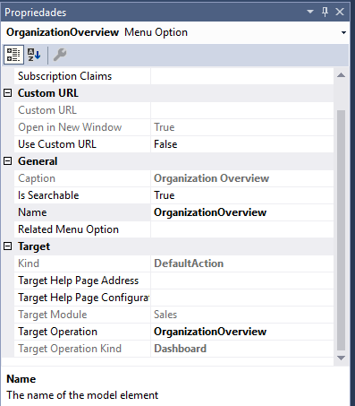 Default Action Dashboard Properties