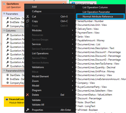 Add Parameters Attributes Modelo de Serviços