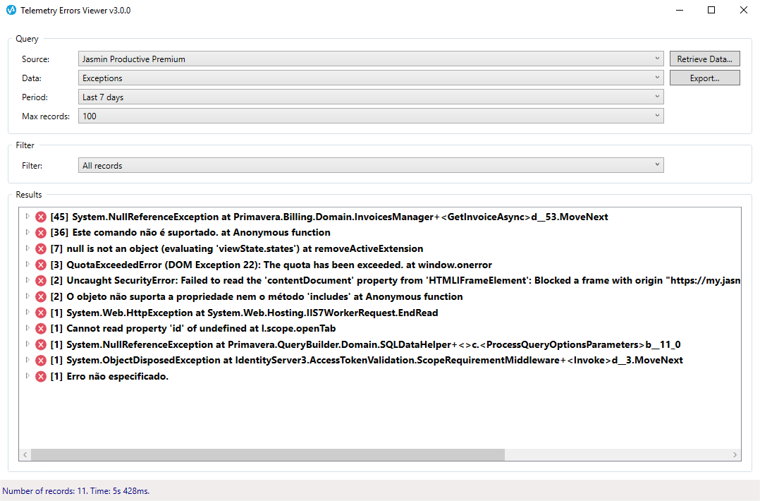Telemetry Errors Viewer